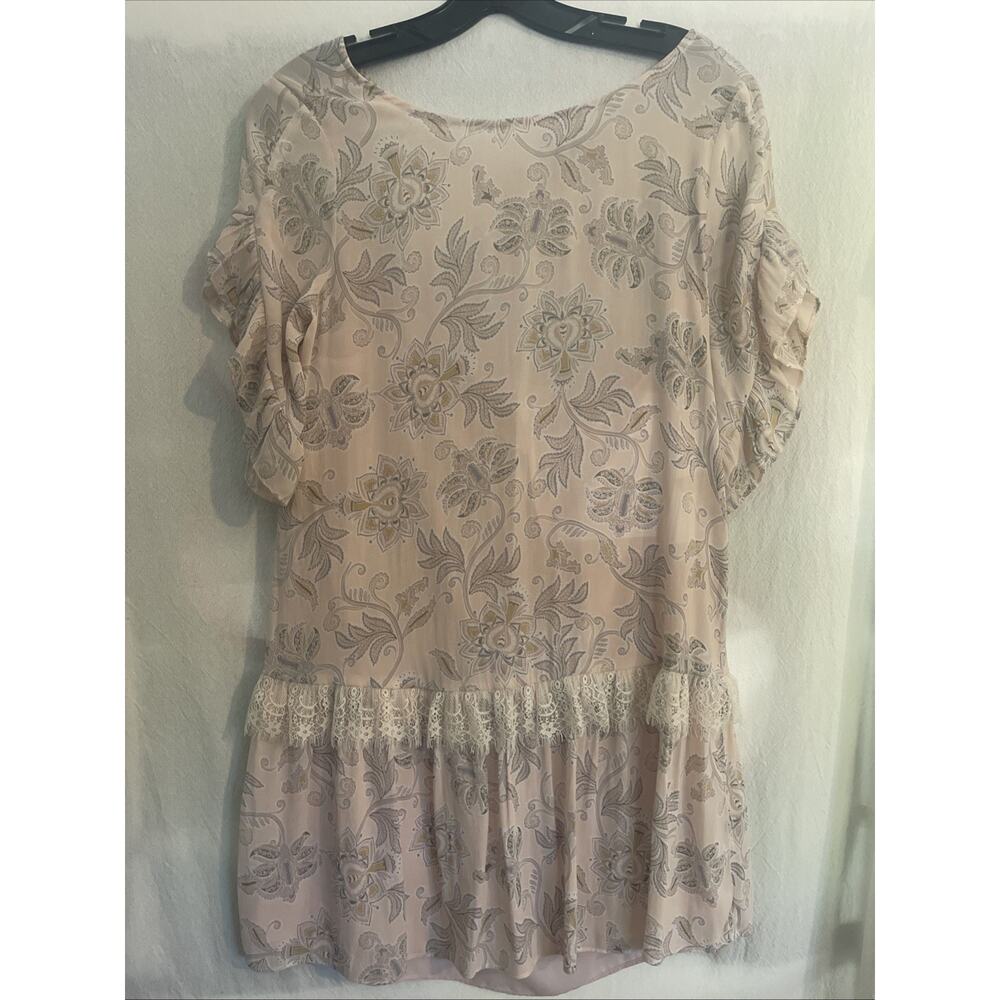 Loft Women's L Dress Floral Ruffle Hem Lace Trim Lightweight Cottage Peasant